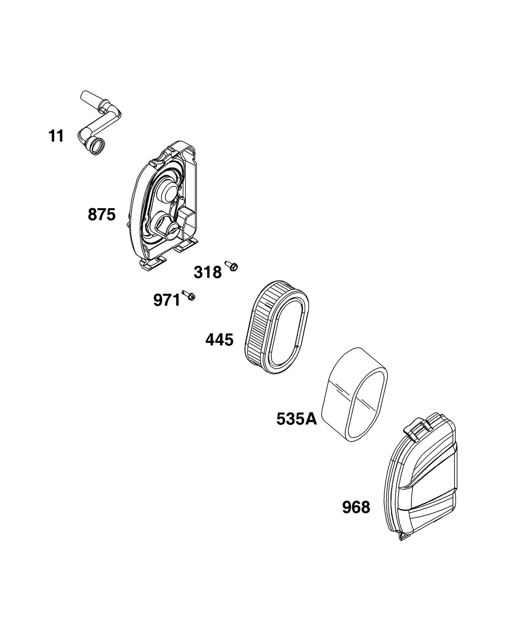 Air Cleaner Group Diagram and Parts List for 104M02-0290-F1 100000 - 19Z999 Briggs and Stratton Engine